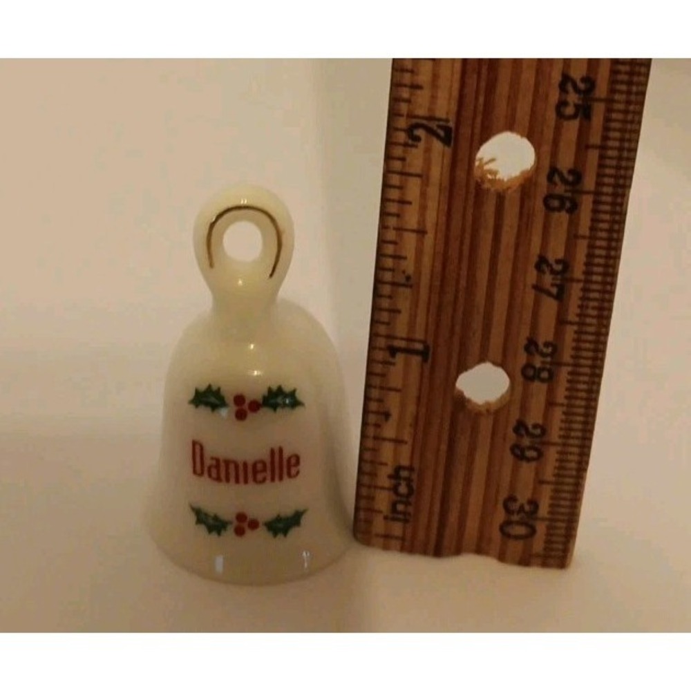 DANIELLE Personalized Holly Berries White Porcelain Bell 1.75"x1" Christmas - Picture 4 of 5